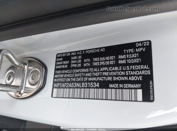 WP1AF2A53NLB31534 2022 PORSCHE MACAN White Engine compartment view