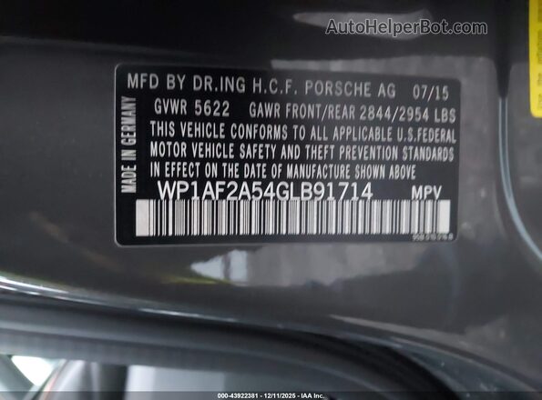 WP1AF2A54GLB91714 2016 PORSCHE MACAN Gray Շարժիչի բաժամունքի տեսք