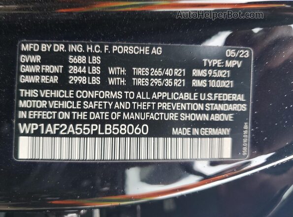 WP1AF2A55PLB58060 2023 PORSCHE MACAN Black VIN կոդի պիտակի տեսք