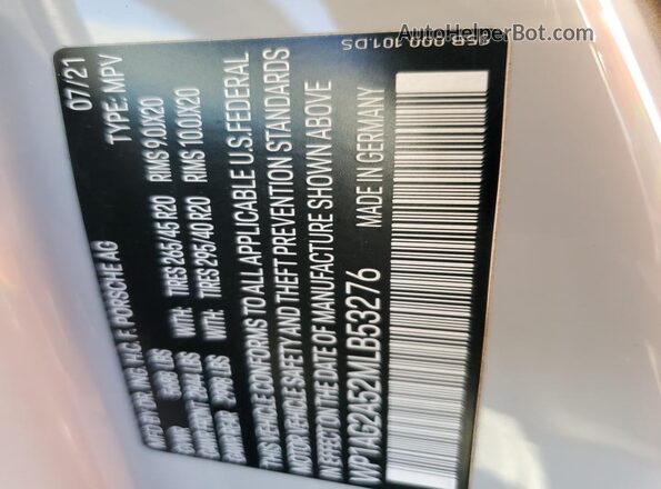 WP1AG2A52MLB53276 2021 PORSCHE MACAN Silver VIN sticker view