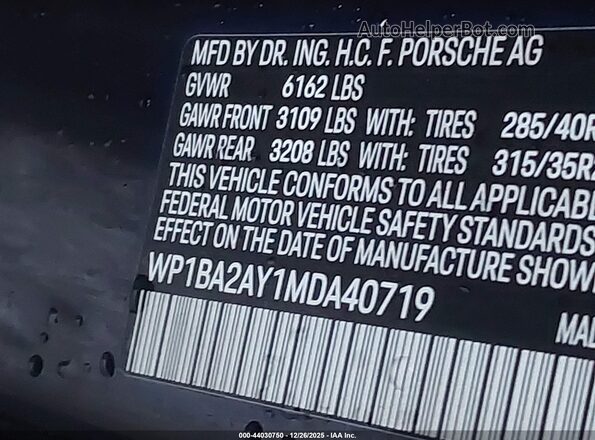 WP1BA2AY1MDA40719 2021 PORSCHE CAYENNE Black Շարժիչի բաժամունքի տեսք