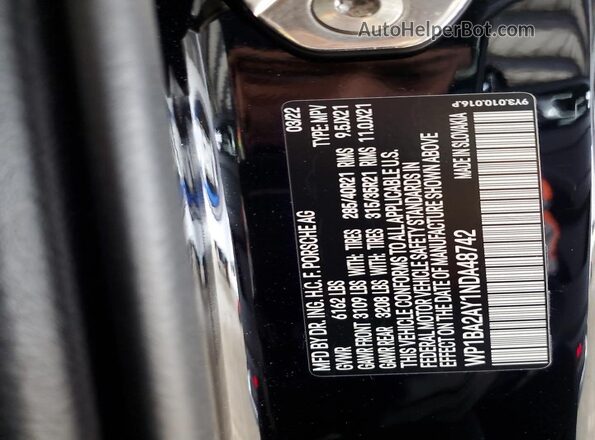 WP1BA2AY1NDA48742 2022 PORSCHE CAYENNE Black VIN კოდის სტიკერის ხედი