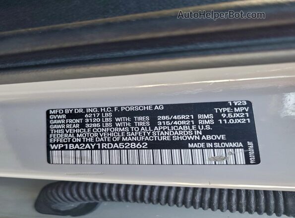 WP1BA2AY1RDA52862 2024 PORSCHE CAYENNE Gray Вид наклейки з VIN-кодом