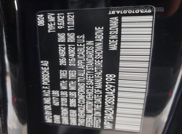 WP1BA2AY3SDA29198 2025 PORSCHE CAYENNE Black Widok naklejki z numerem VIN