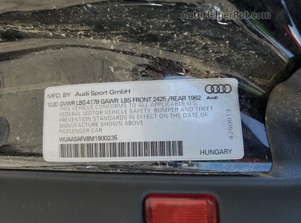 WUAASAFV8M1900235 2021 AUDI TT Черный Вид наклейки с VIN-кодом