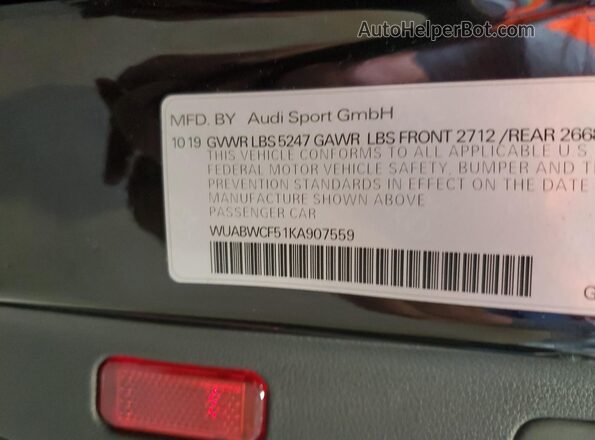 WUABWCF51KA907559 2019 AUDI RS5 Black Vista del compartimento del motor