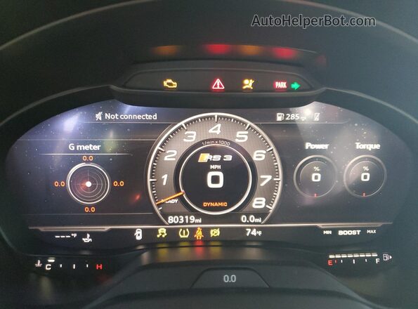 WUABWGFF8J1902731 2018 AUDI RS3 Gray Vista del cuadro de instrumentos
