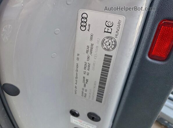 WUACSAFV2J1902826 2018 AUDI TT Silver VIN sticker view