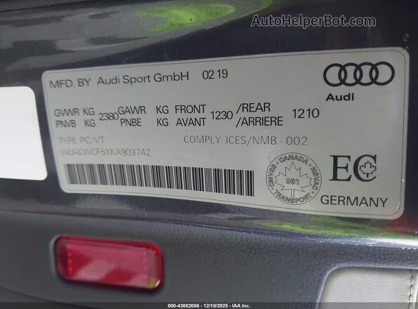 WUACWCF5XKA903742 2019 AUDI RS5 Gray Շարժիչի բաժամունքի տեսք