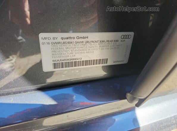WUAJ5AFDXGN900412 2016 AUDI S8 Gray 