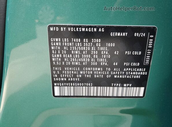 WVG6YVEB8SH007062 2025 VOLKSWAGEN ID Two Tone Widok naklejki z numerem VIN