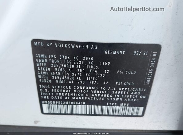 WVGDMPE22MP008490 2021 VOLKSWAGEN ID.4 Белый 