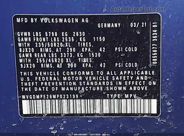 WVGDMPE26MP023199 2021 VOLKSWAGEN ID.4 Blue Engine compartment view