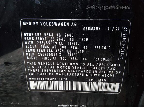 WVGJNPE28MP060870 2021 VOLKSWAGEN ID.4 Black Widok komory silnika