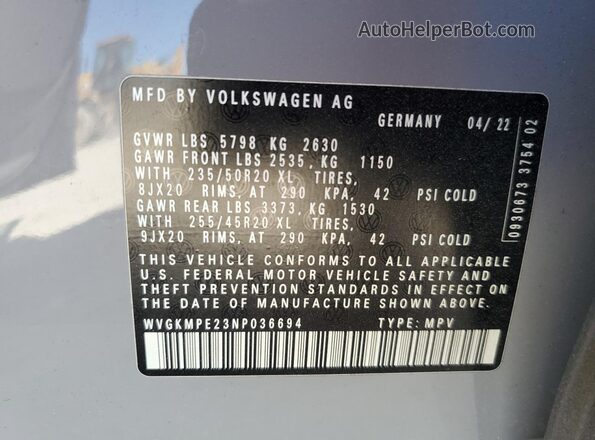 WVGKMPE23NP036694 2022 VOLKSWAGEN ID.4 Gray 360 interior view