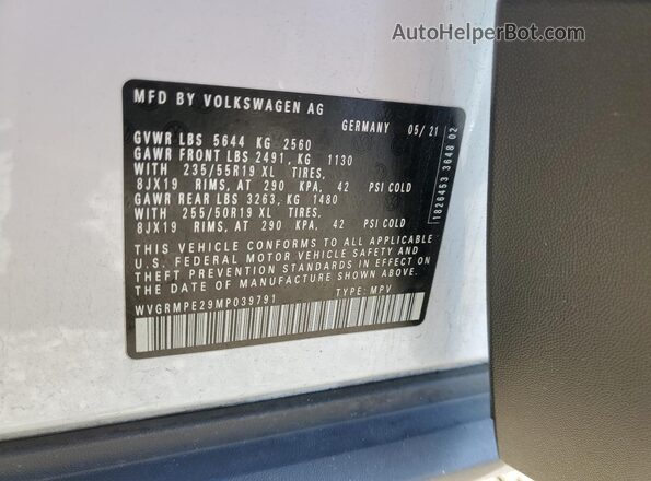 WVGRMPE29MP039791 2021 VOLKSWAGEN ID.4 White VIN sticker view