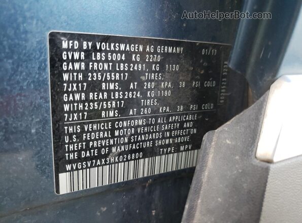 WVGSV7AX3HK026800 2017 VOLKSWAGEN TIGUAN Blue VIN კოდის სტიკერის ხედი