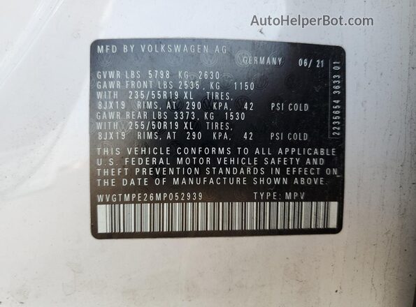 WVGTMPE26MP052939 2021 VOLKSWAGEN ID.4 Белый Вид подкапотного пространства