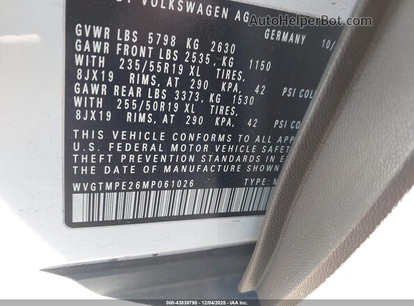 WVGTMPE26MP061026 2021 VOLKSWAGEN ID.4 White ძრავის განყოფილების ხედი