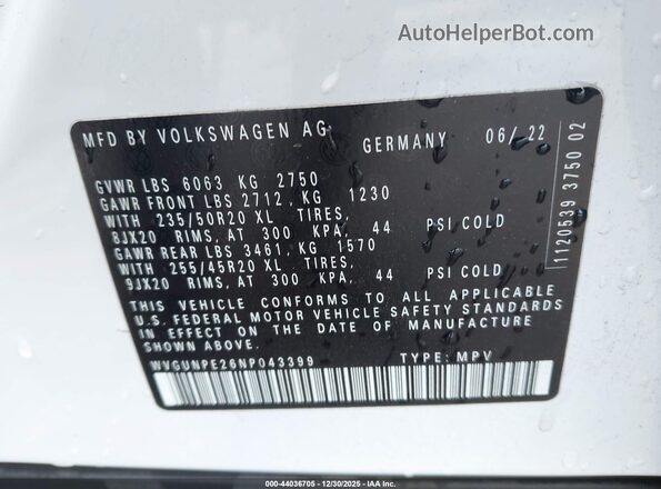 WVGUNPE26NP043399 2022 VOLKSWAGEN ID.4 White Engine compartment view
