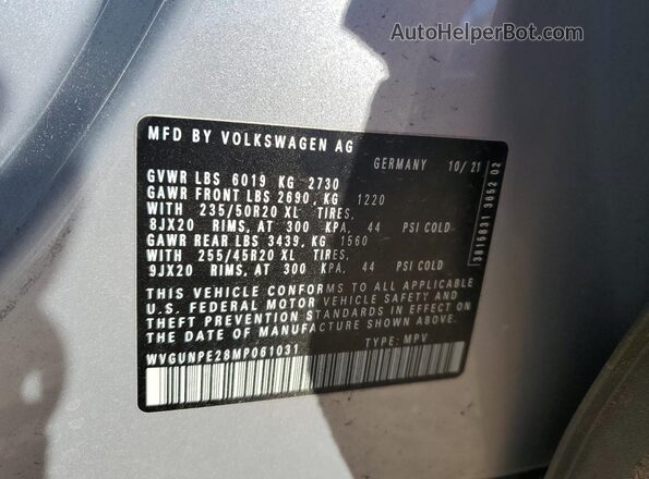 WVGUNPE28MP061031 2021 VOLKSWAGEN ID.4 Silver VIN კოდის სტიკერის ხედი
