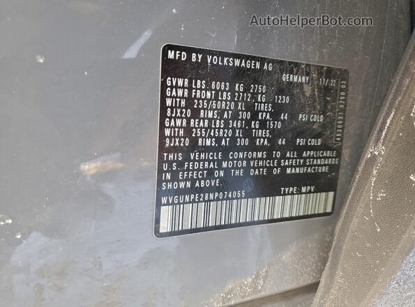 WVGUNPE28NP074055 2022 VOLKSWAGEN ID.4 Gray Widok naklejki z numerem VIN