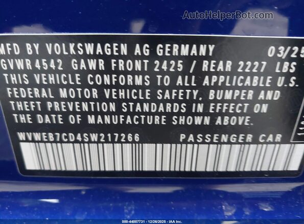 WVWEB7CD4SW217266 2025 VOLKSWAGEN GOLF Blue Engine compartment view