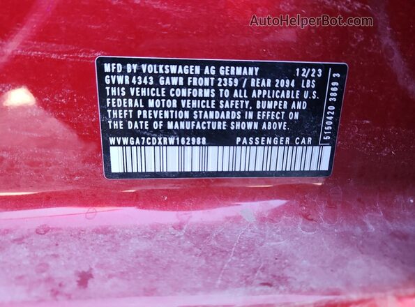 WVWGA7CDXRW162988 2024 VOLKSWAGEN GTI Red 