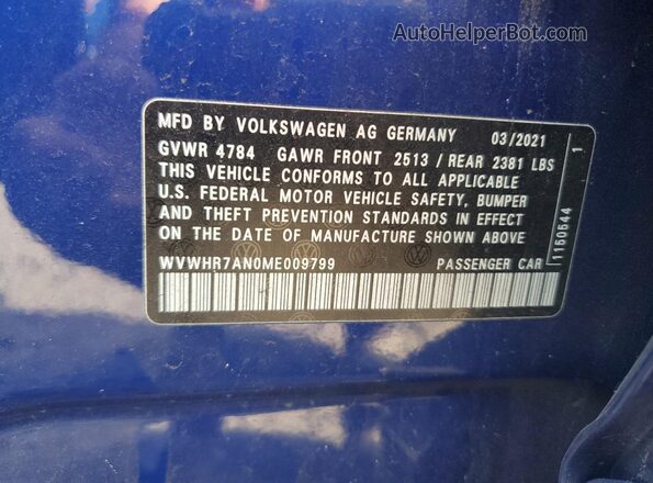 WVWHR7AN0ME009799 2021 VOLKSWAGEN ARTEON Blue Widok komory silnika
