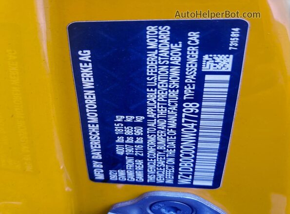 WZ1DB0C00NW047798 2022 TOYOTA SUPRA Yellow 
