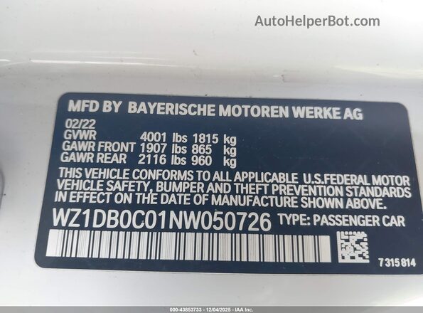 WZ1DB0C01NW050726 2022 TOYOTA GR SUPRA White Շարժիչի բաժամունքի տեսք