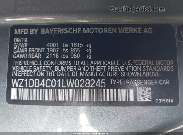 WZ1DB4C01LW028245 2020 TOYOTA GR SUPRA Gray Вид підкапотного простору