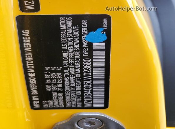 WZ1DB4C05LW023680 2020 TOYOTA SUPRA Желтый Вид подкапотного пространства