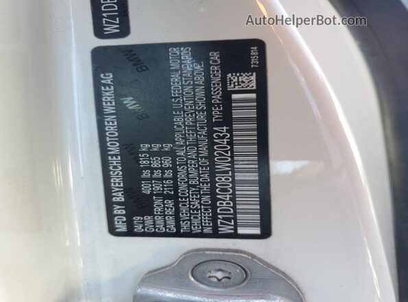 WZ1DB4C08LW020434 2020 TOYOTA SUPRA White Շարժիչի բաժամունքի տեսք