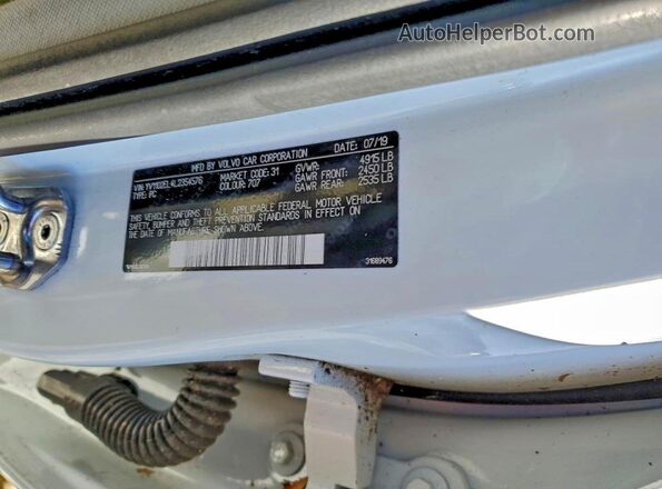 YV1102EL4L2354576 2020 VOLVO V60 White VIN sticker view
