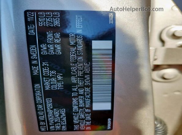 YV4062RA6P1290123 2023 VOLVO XC60 Beige VIN sticker view