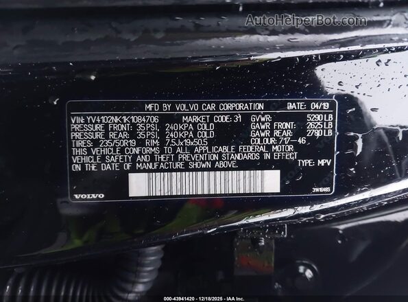 YV4102NK1K1084706 2019 VOLVO V90 CROSS COUNTRY Black 