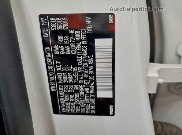 YV4102RL4J1043102 2018 VOLVO XC60 White Вид наклейки з VIN-кодом