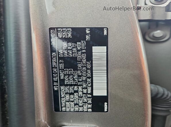 YV4162UL1M2554285 2021 VOLVO XC40 Tan VIN sticker view