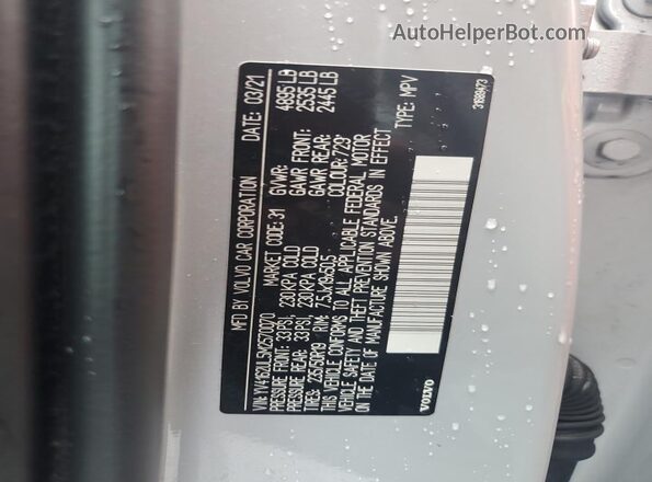 YV4162UL5M2570070 2021 VOLVO XC40 White VIN sticker view