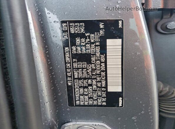YV4162XZ0K2013533 2019 VOLVO XC40 Gray Vista de la etiqueta del VIN