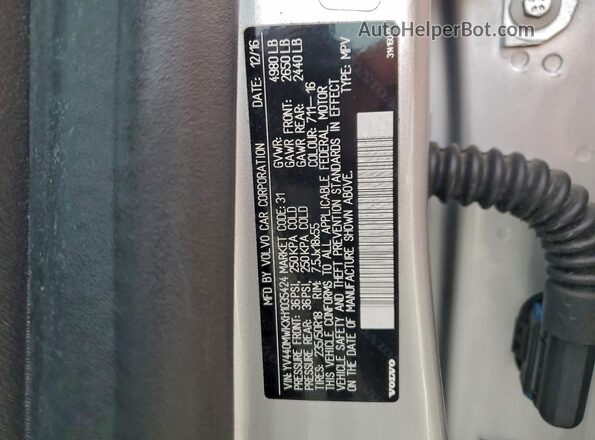 YV440MWKXH1035424 2017 VOLVO V60 Silver Widok naklejki z numerem VIN