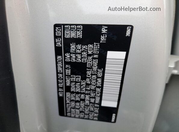 YV4A221L3M1753909 2021 VOLVO XC90 Gray VIN sticker view