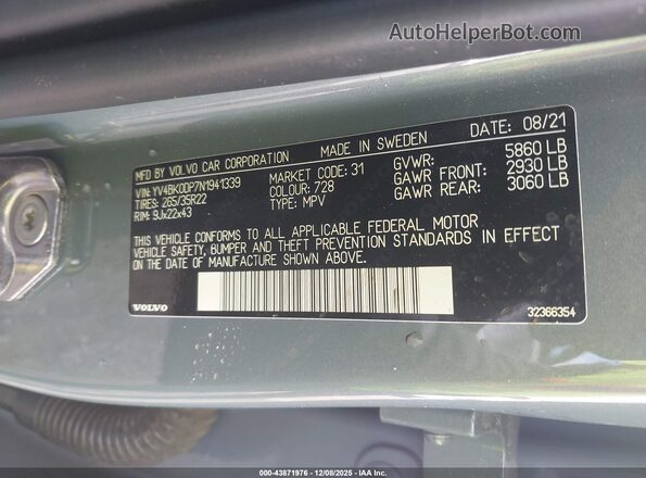 YV4BK0DP7N1941339 2022 VOLVO XC60 RECHARGE PLUG-IN HYBRID Gray Widok komory silnika