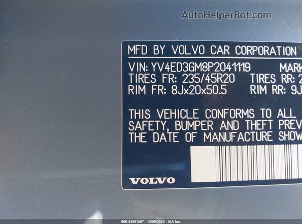 YV4ED3GM8P2041119 2023 VOLVO C40 RECHARGE PURE ELECTRIC Gray Widok komory silnika