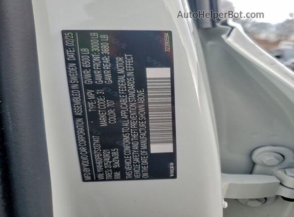 YV4H60PB7S1371417 2025 VOLVO XC90 White VIN კოდის სტიკერის ხედი