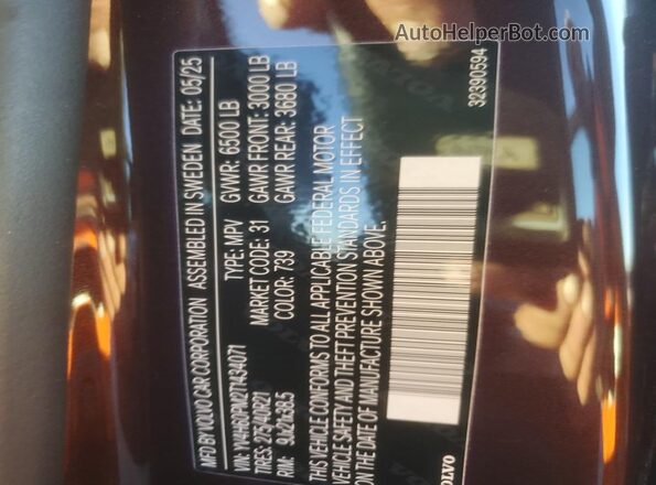 YV4H60PM2T1434071 2026 VOLVO XC90 Brown VIN sticker view
