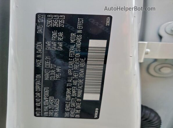 YV4L12DW1P1300670 2023 VOLVO XC60 White VIN sticker view