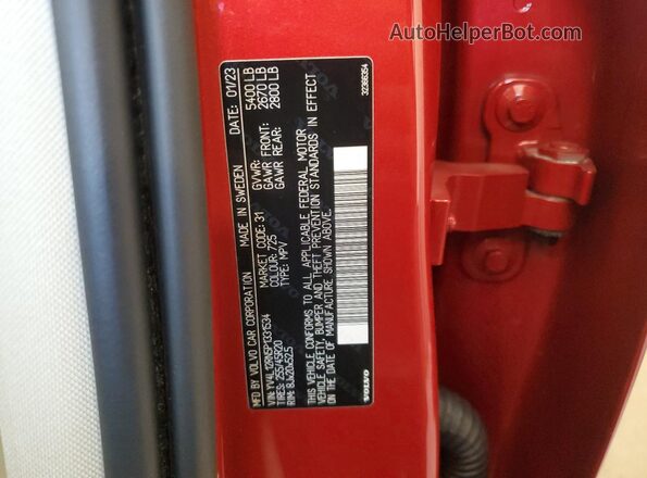 YV4L12RN5P1331534 2023 VOLVO XC60 Red VIN կոդի պիտակի տեսք