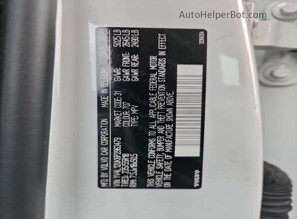 YV4L12UK6P2963479 2023 VOLVO XC40 White Widok naklejki z numerem VIN